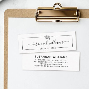 Abschluss Name Card Modernes Script Silver Cap Telefonnummerkarte