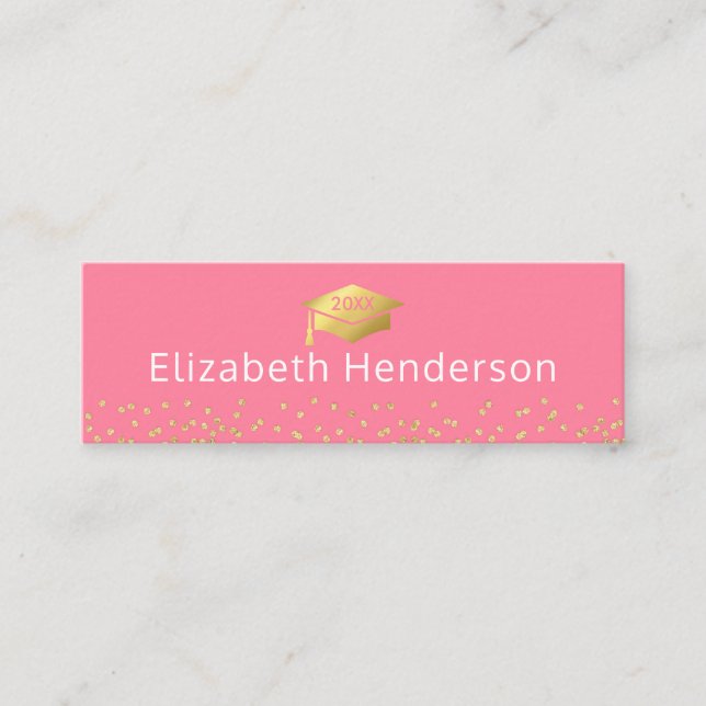 Abschluss Name Card Rosa Gold Glitzer Telefonnummerkarte (Vorderseite)