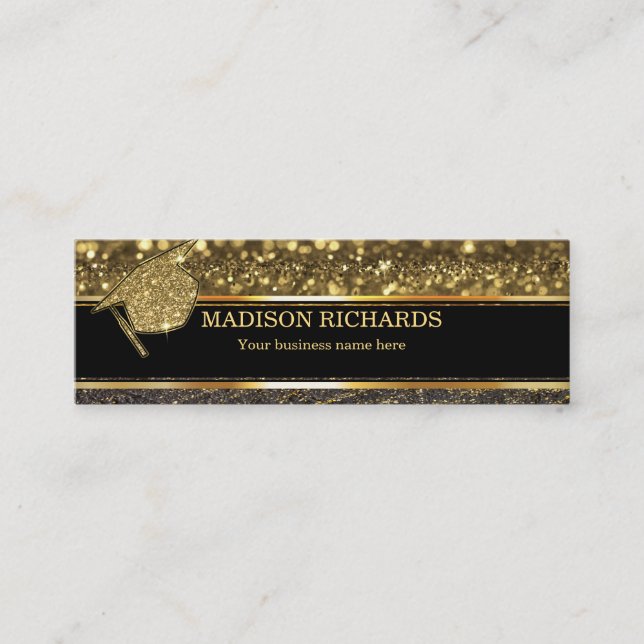 Abschluss Name Card Senior Year Black and Gold Telefonnummerkarte (Vorderseite)