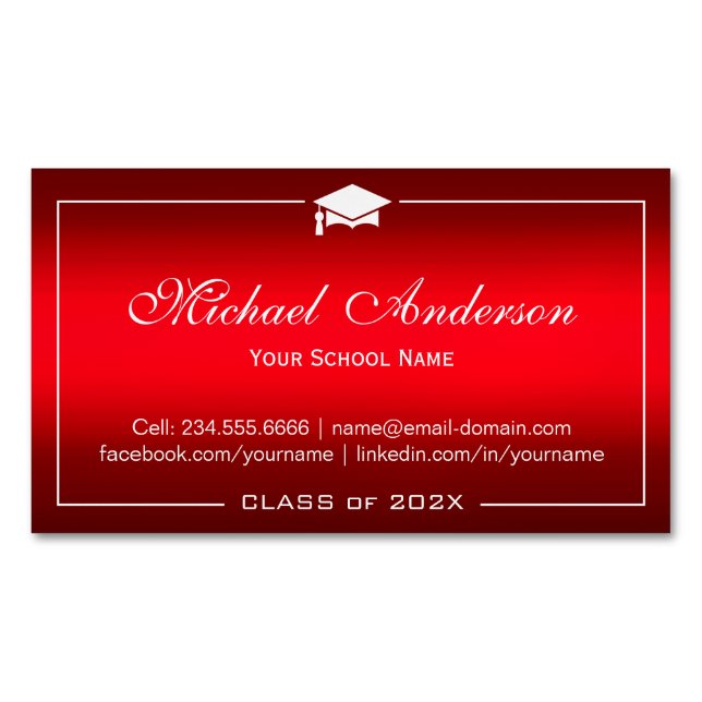 Abschluss Name Card - Stilvolle Schlichte rote Far Magnetische Visitenkarte (Vorderseite)
