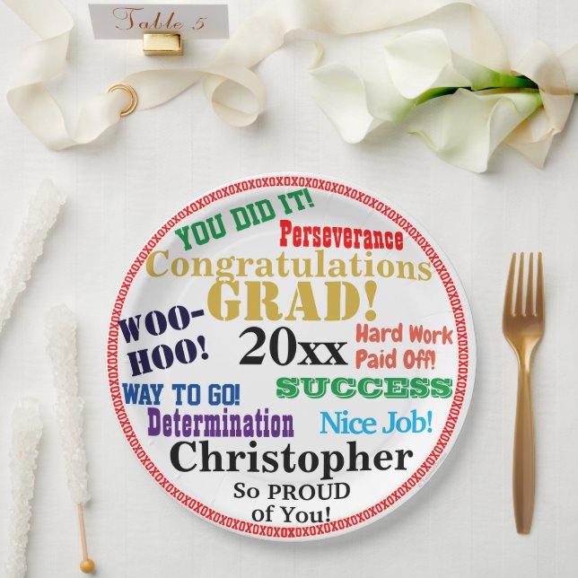 Abschluss Name Herzlichen Glückwunsch Pappteller (Hochzeit)