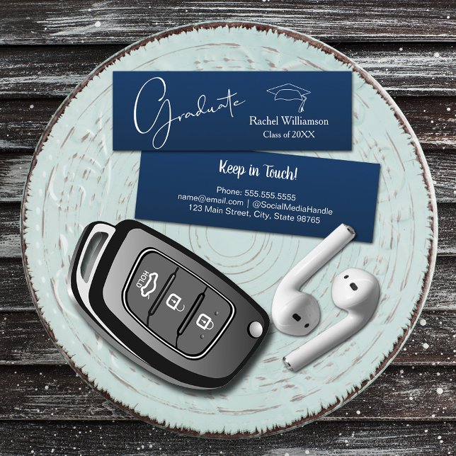 Abschluss Name Navy Blue Telefonnummerkarte (Small navy blue Graduation Calling Cards are 3" x 1", hand out to friends keep in touch)