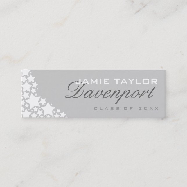 Abschluss-Namenskarten-hellgraue weiße Sterne Telefonnummerkarte (Vorderseite)