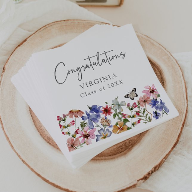 Abschluss Napkins mit farbenfrohen Blumen Serviette (Colorful Floral Graduation Napkins with Butterfly by Painted Paperie
)