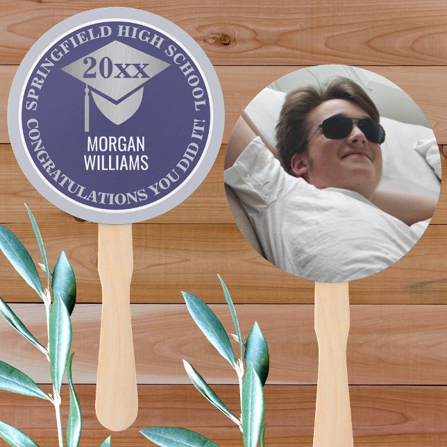 Abschluss Navy Blue Silver Foto Herzlichen Glückwu Fächer (Von Creator hochgeladen)