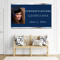 Abschluss Navy Blue Silver Satin Grad Cap