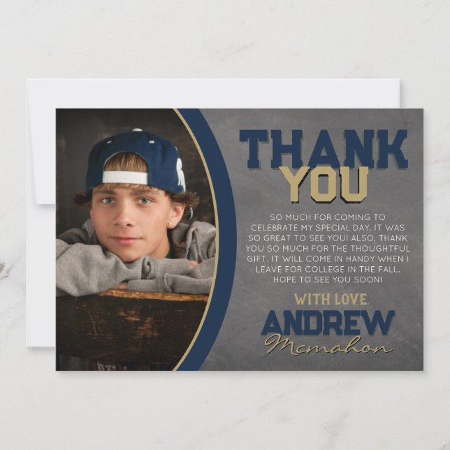 Abschluss Navy & Bronze Chalkboard Danke Karte (Vorderseite)