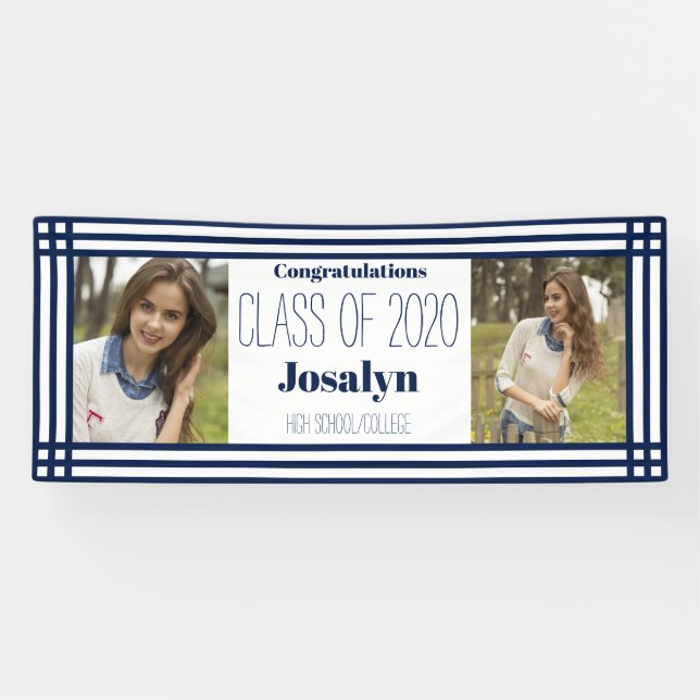 Abschluss Navy White Geometric Banner (Horizontal)