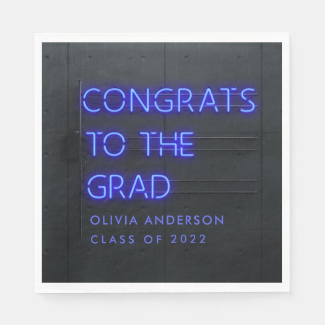 Abschluss Neon Blue Typografie moderne Glückwunsch Serviette (Vorderseite)