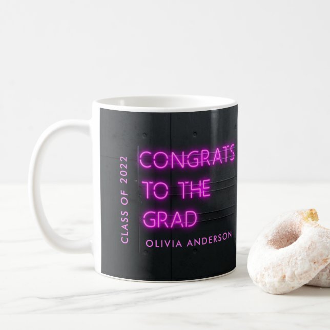 Abschluss Neon Glückwünsche modern stilvoll pink Kaffeetasse (Mit Donut)