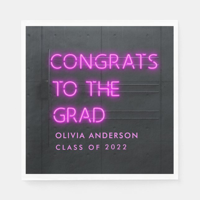 Abschluss Neon rosa Typografie moderne Glückwunsch Serviette (Vorderseite)