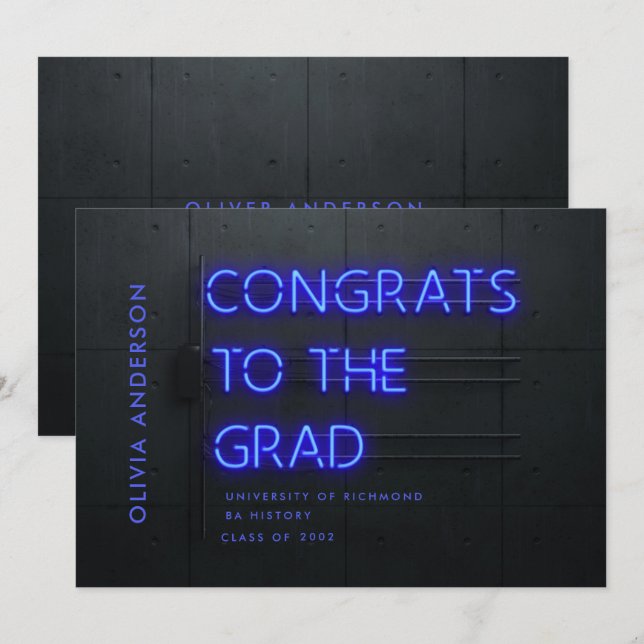 Abschluss Neon Schwarz Blau Glückwünsche modern st (Vorne/Hinten)