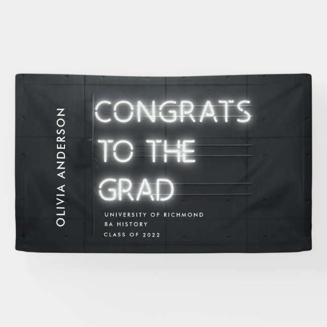 Abschluss neon Schwarz-weiße Glückwünsche Modernes Banner (Horizontal)