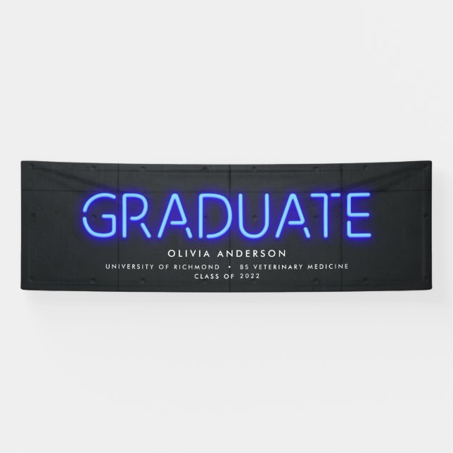Abschluss Neon Schwarz-weißes Foto Modernes Party Banner (Horizontal)