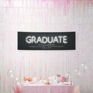 Abschluss Neon Schwarz-weißes Foto Modernes Party Banner