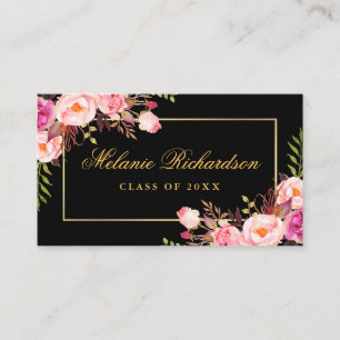 Abschluss Networking Gold Pink Floral Visitenkarte