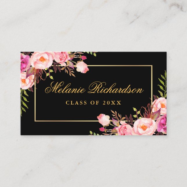 Abschluss Networking Gold Pink Floral Visitenkarte (Vorderseite)