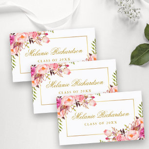 Abschluss Networking Pink Floral Gold Visitenkarte