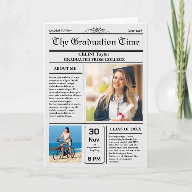 Abschluss News Einladung beibehalten - druckbar (Vorderseite)