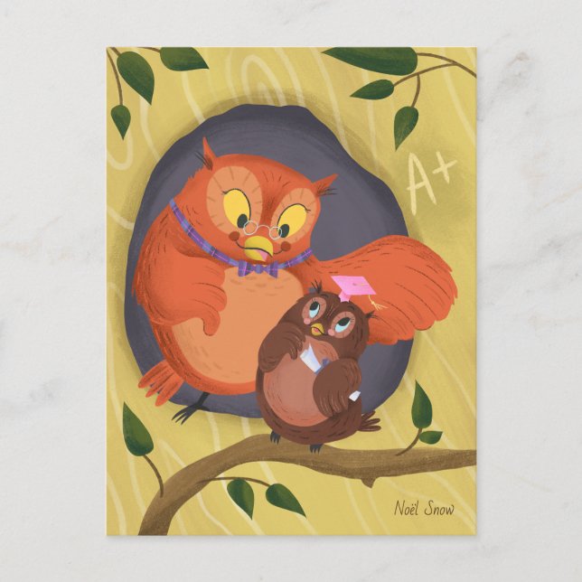 Abschluss Niedlich Owl Pink Hat Blank Postkarte (Vorderseite)