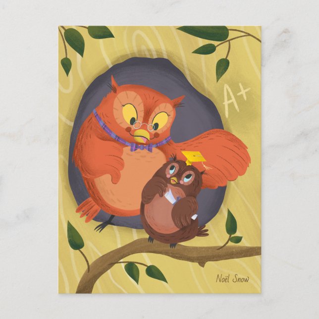 Abschluss Niedlich Owl Yellow Hat Blank Postkarte (Vorderseite)