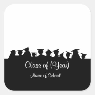 Abschluss- oder Wiedersehen-Namensmarken mit Silho Quadratischer Aufkleber