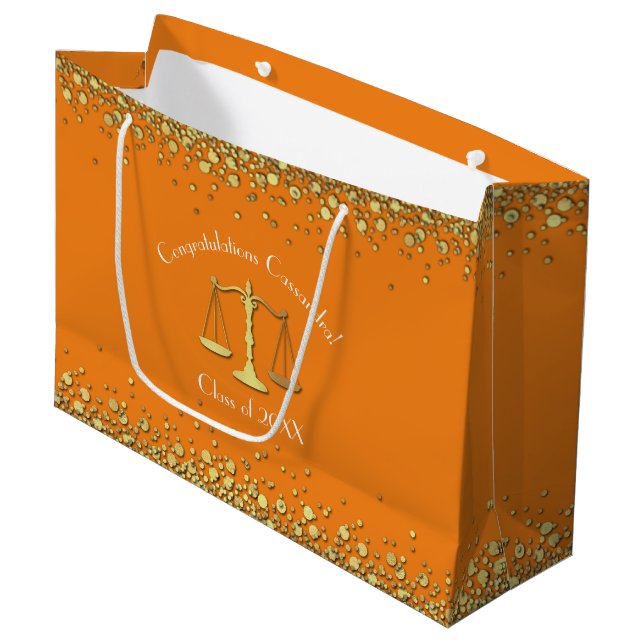 Abschluss Orange Gold Große Geschenktüte (Vorderseite Schrägansicht)