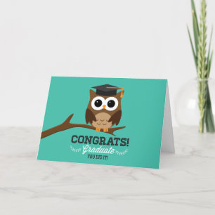 Abschluss Owl auf der Aquamarinen Glückwunschkarte Dankeskarte