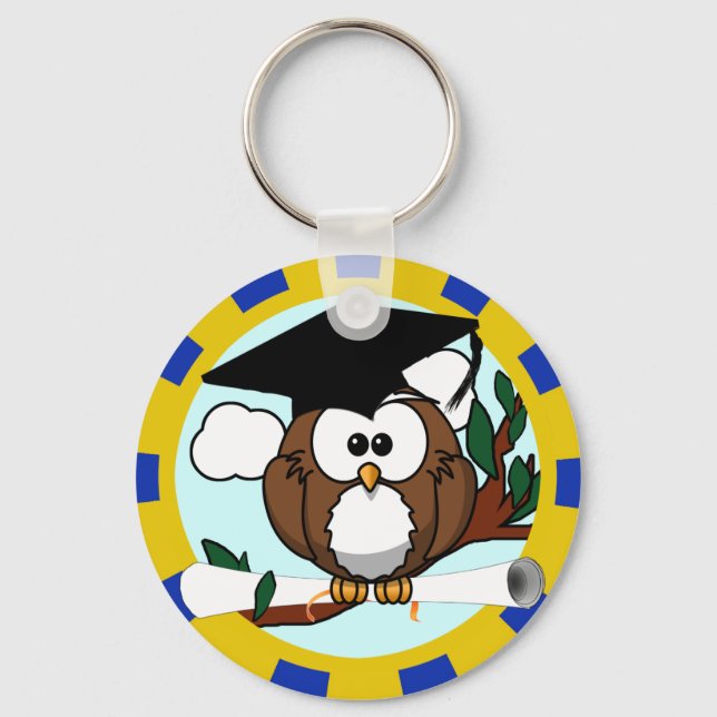 Abschluss Owl Blue und Gold Schlüsselanhänger (Vorderseite)