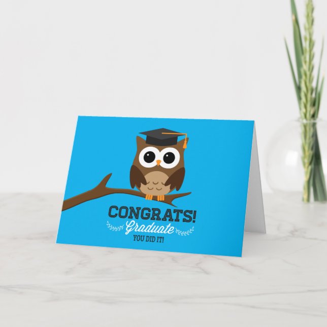 Abschluss Owl on Blue Glückwunschkarte Dankeskarte (Vorderseite)