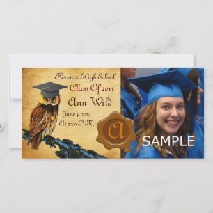 ABSCHLUSS OWL PARCHMENT BROWN WAX SIEGEL MONOGRAM ANKÜNDIGUNG