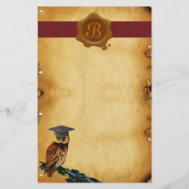 ABSCHLUSS OWL PARCHMENT BROWN WAX SIEGEL MONOGRAM BRIEFPAPIER (Vorderseite)