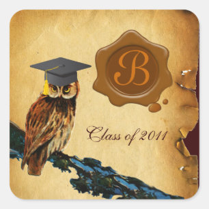 ABSCHLUSS OWL PARCHMENT BROWN WAX SIEGEL MONOGRAM QUADRATISCHER AUFKLEBER