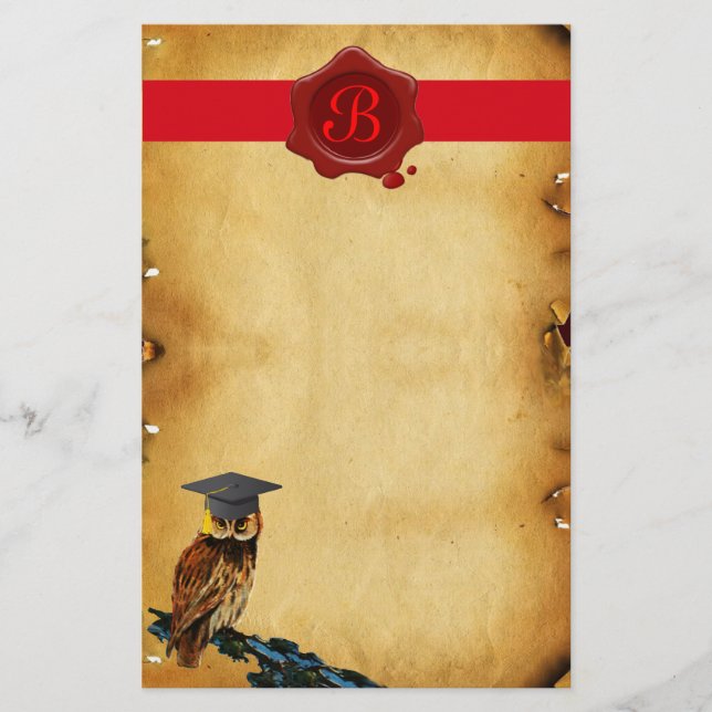 ABSCHLUSS OWL PARCHMENT RED WAX SIEGEL MONOGRAM BRIEFPAPIER (Vorderseite)