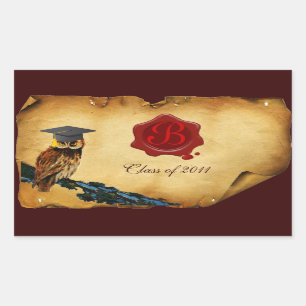 ABSCHLUSS OWL PARCHMENT UND ROTES WAX SIEGEL MONOG RECHTECKIGER AUFKLEBER