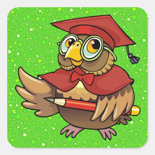 Abschluss Owl - SRF Quadratischer Aufkleber (Vorderseite)