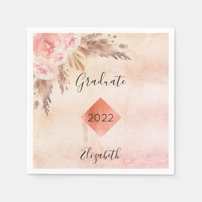 Abschluss Pampas Gras Rose Goldblume Serviette (Vorderseite)