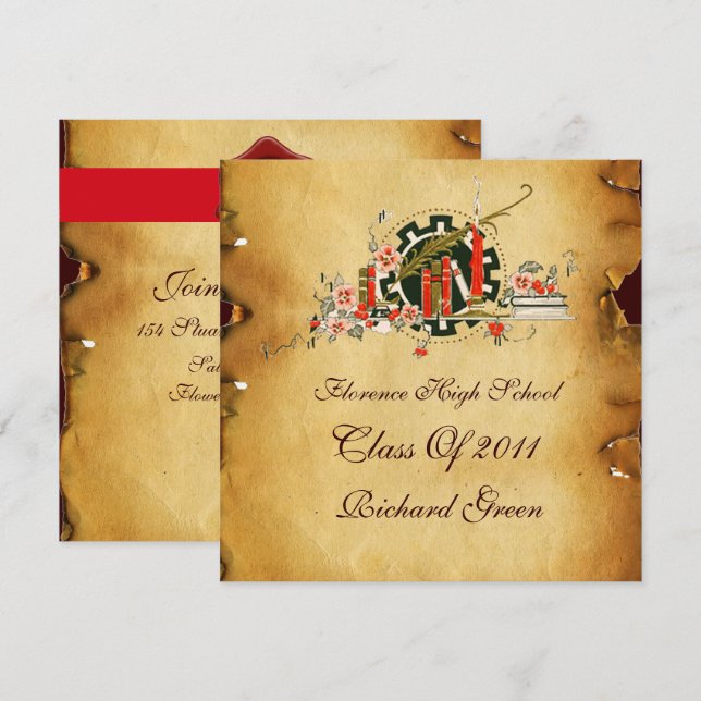 ABSCHLUSS PARCHMENT RED WAX SIEGEL MONOGRAM EINLADUNG (Vorne/Hinten)