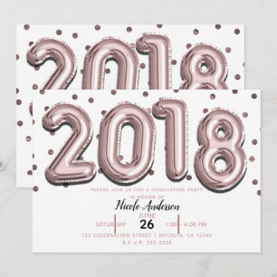 ABSCHLUSS-PARTY Rosen-Goldconfetti-Ballone 2018 Einladung