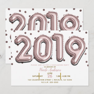ABSCHLUSS-PARTY Rosen-Goldconfetti-Ballone 2019 Einladung