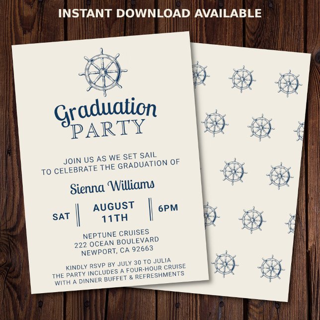 Abschluss-Party-Schiff Einladung (Nautical graduation party invitation. Perfect for a boat party or cruise. )