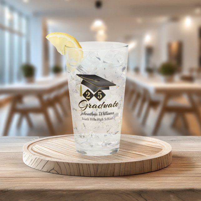 Abschluss Personalisiert Black & Gold 20XX Glas (Graduation Personalized Black & Gold Glass)