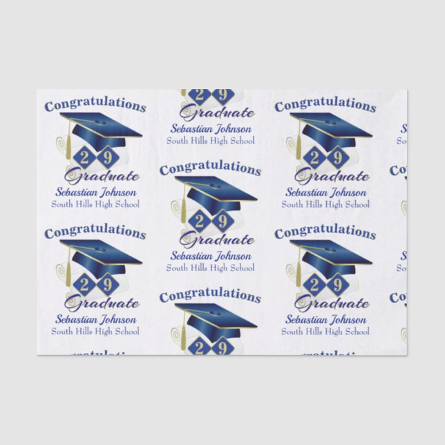 Abschluss Personalisiert Blue & Gold Seidenpapier (Vorderseite)