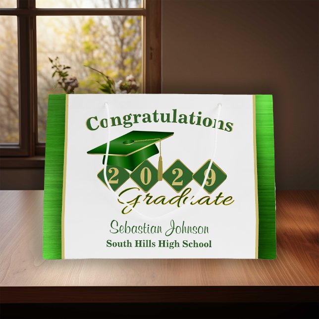 Abschluss Personalisiert Green & Gold Große Geschenktüte (Graduation Personalized Green & Gold Large Gift Bag)