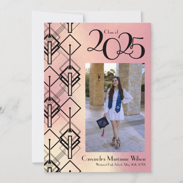 Abschluss Pink Art Deco Schwarze Ankündigung (Vorderseite)