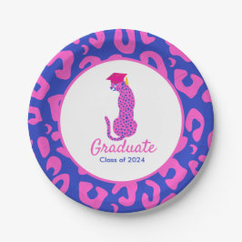 Abschluss Pink & Blue Leopard Pappteller