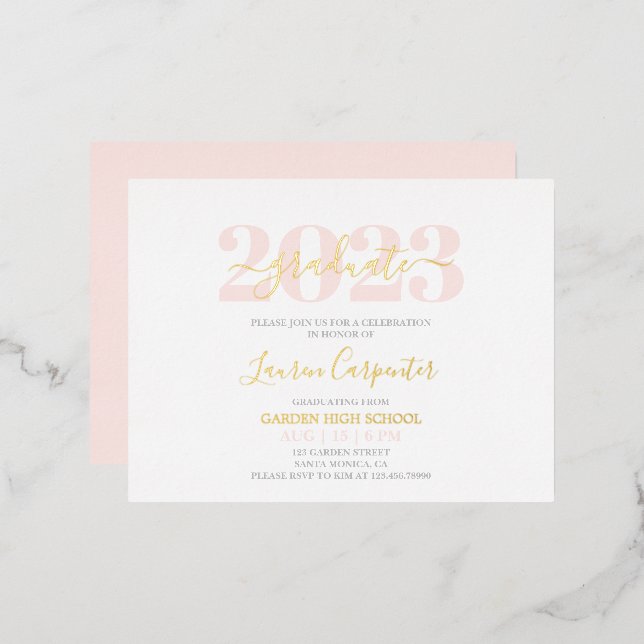 Abschluss Pink Blush und Gold-Folie Einladung (Vorderseite/Rückseite)