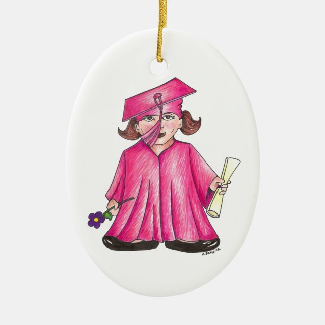 Abschluss Pink Cap Gown Diploma Graduate Keramik Ornament (Vorne)