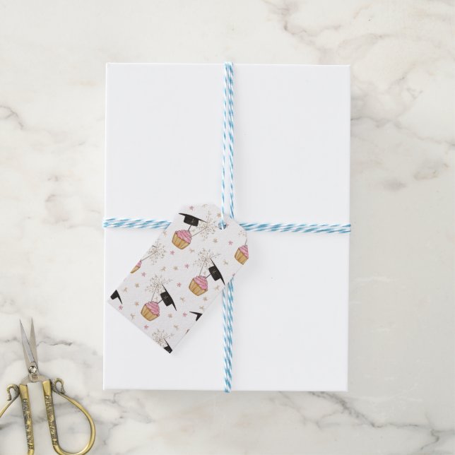 Abschluss Pink Cupcake Sparkler Gefallen oder Geschenkanhänger (Mit Garn)