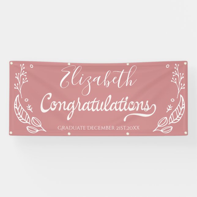 Abschluss Pink Elegante Chic Herzlichen Glückwunsc Banner (Horizontal)